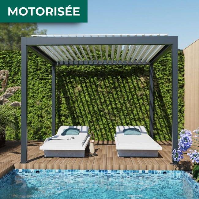 Pergola Bioclimatique Aluminium Autoportante Motorisée Éclairée 3x3 Anthracite SV ORIAL France - Image 1