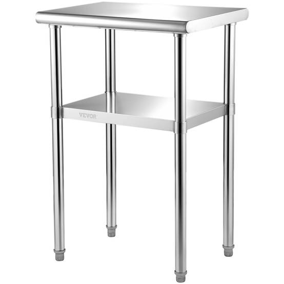 Vevor - VEVOR Table de travail inox 61x46x91 cm, 2 niveaux, charge 272.4 kg, étagères réglables, pour restaurant. - Image 1