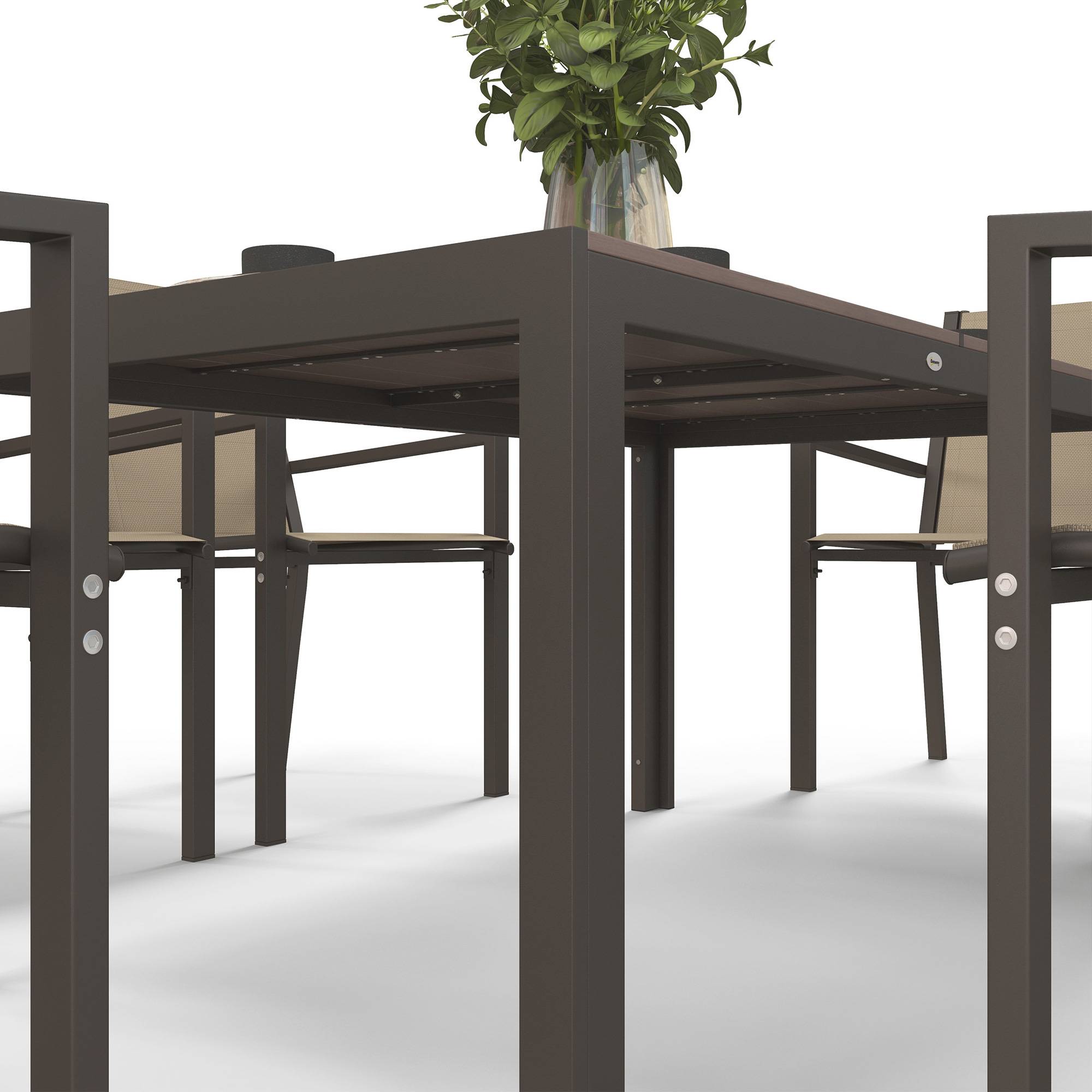 ComfortXL - Ensemble Repas Extérieur 7 Pièces Acier Bois Composite Chaises Empilables Kaki - ComfortXL Outdoor Living - Image 10