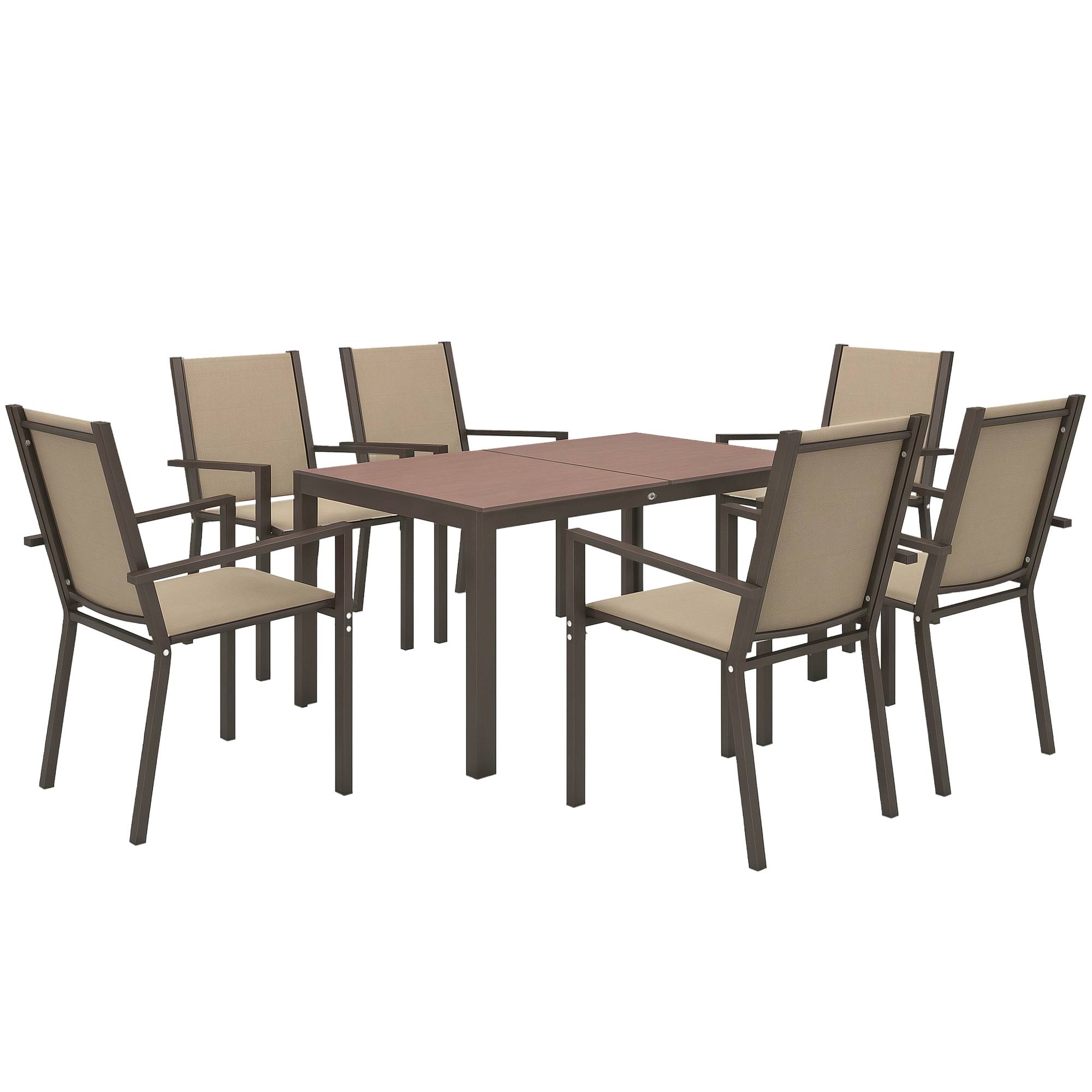 ComfortXL - Ensemble Repas Extérieur 7 Pièces Acier Bois Composite Chaises Empilables Kaki - ComfortXL Outdoor Living - Image 1