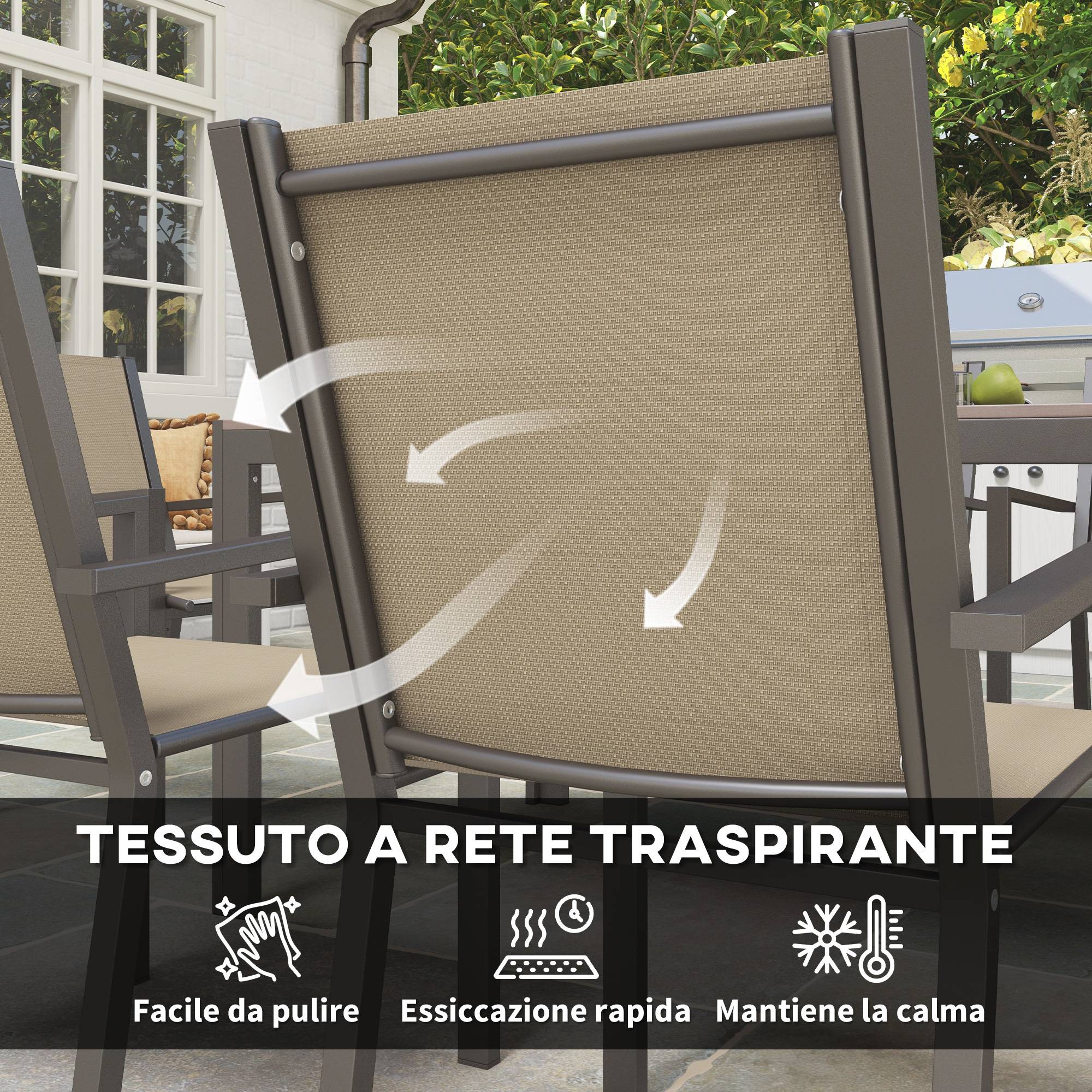 ComfortXL - Ensemble Repas Extérieur 7 Pièces Acier Bois Composite Chaises Empilables Kaki - ComfortXL Outdoor Living - Image 7