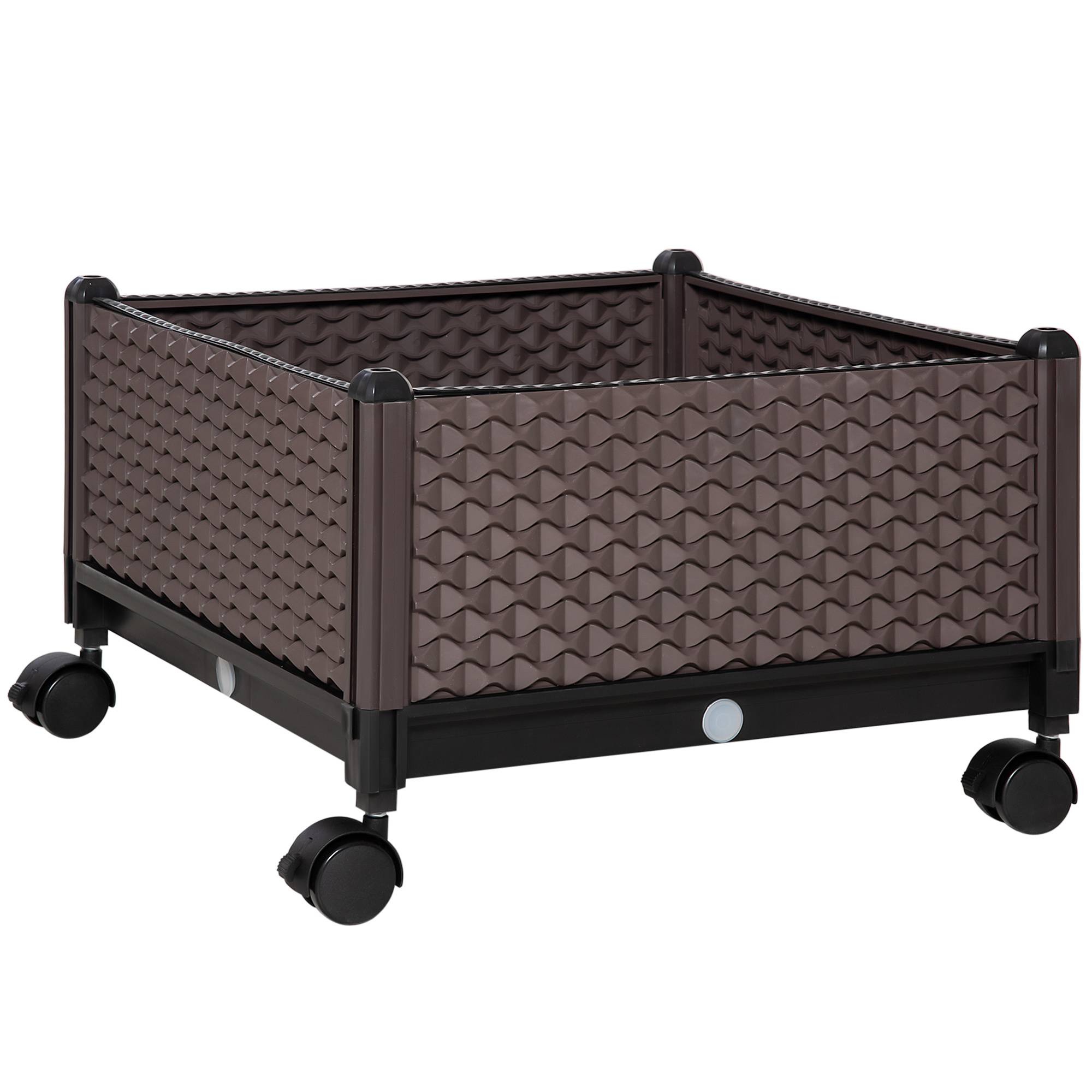 Jardinière en plastique avec roues et trous de drainage pour extérieur 50x50x33 cm marron - Image 1