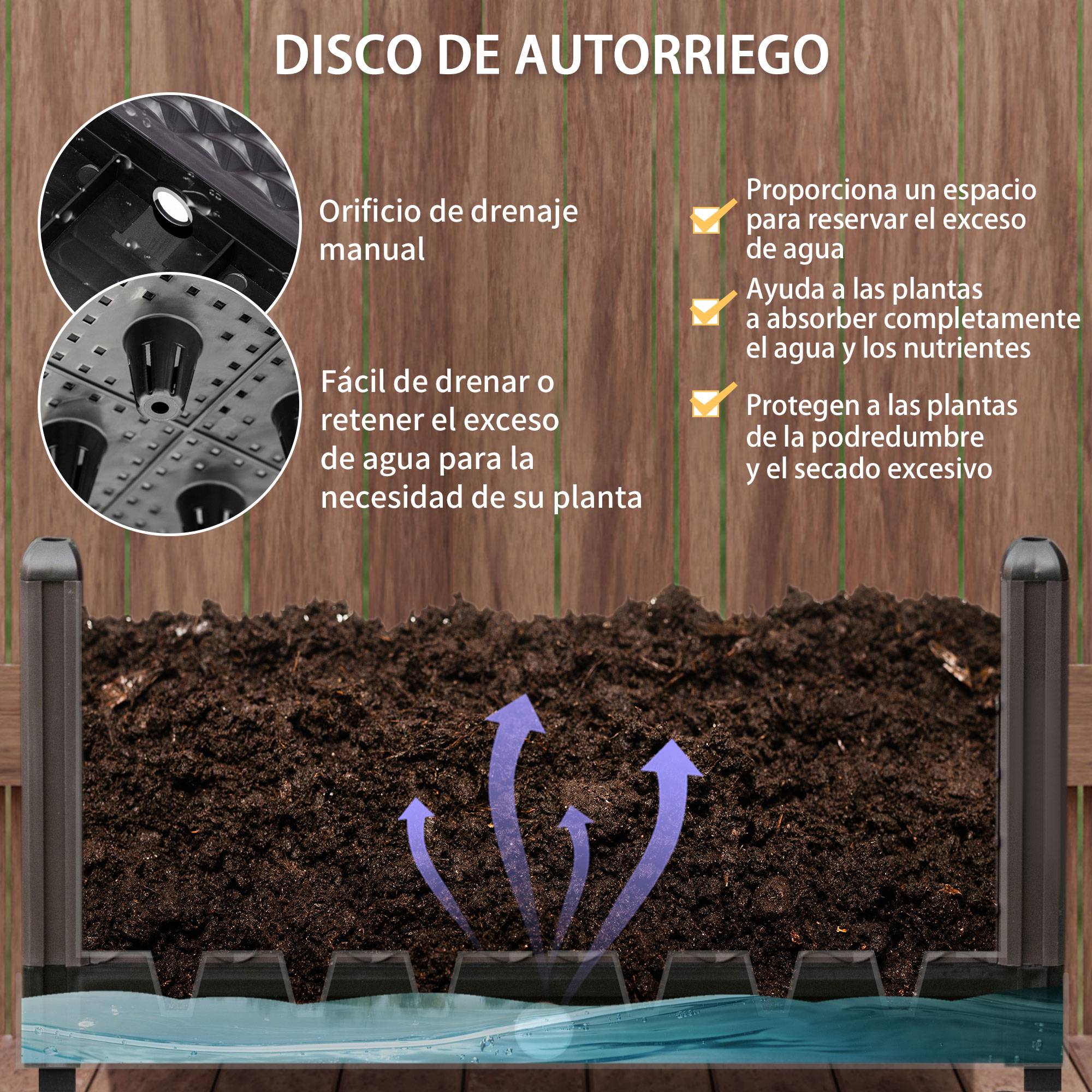 Jardinière en plastique avec roues et trous de drainage pour extérieur 50x50x33 cm marron - Image 7