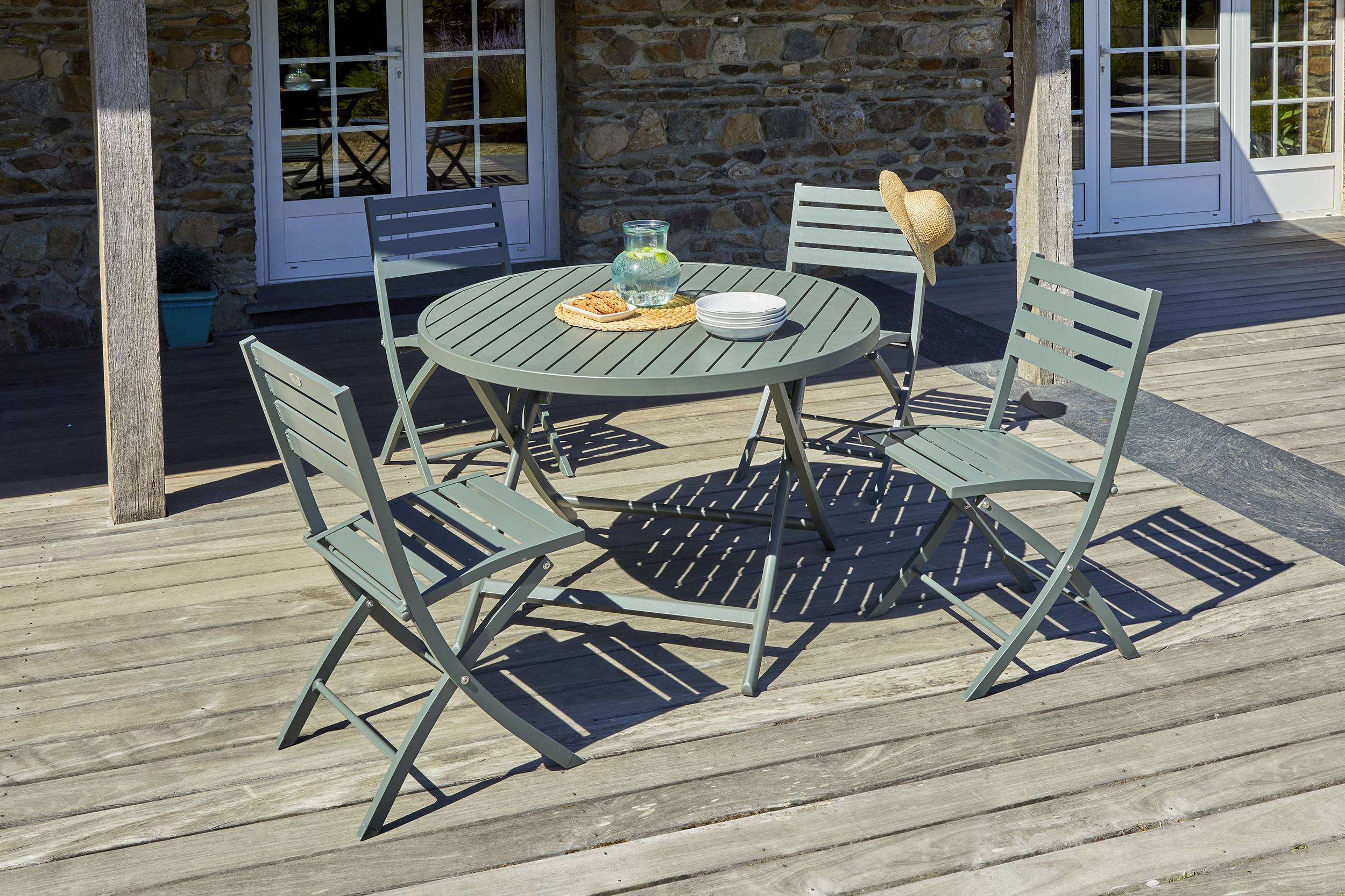 City Garden - Ensemble repas de jardin 4 places en aluminium - Kaki - MARIUS - Image 1