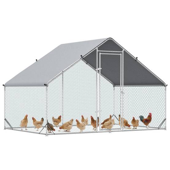 Enclos Poulailler Parc Volaille Acier Galvanisé Filet 3x2x2m Argenté - ComfortXL Outdoor Living - Image 1
