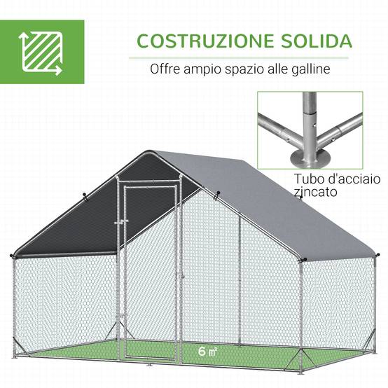 Enclos Poulailler Parc Volaille Acier Galvanisé Filet 3x2x2m Argenté - ComfortXL Outdoor Living - Image 8