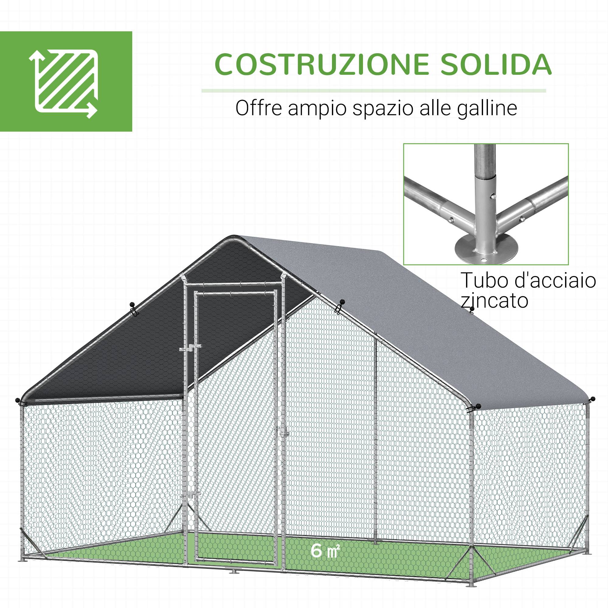 Enclos Poulailler Parc Volaille Acier Galvanisé Filet 3x2x2m Argenté - ComfortXL Outdoor Living - Image 8
