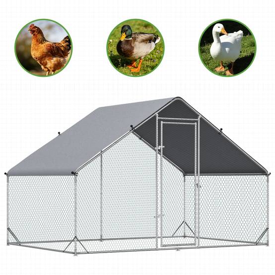 Enclos Poulailler Parc Volaille Acier Galvanisé Filet 3x2x2m Argenté - ComfortXL Outdoor Living - Image 10