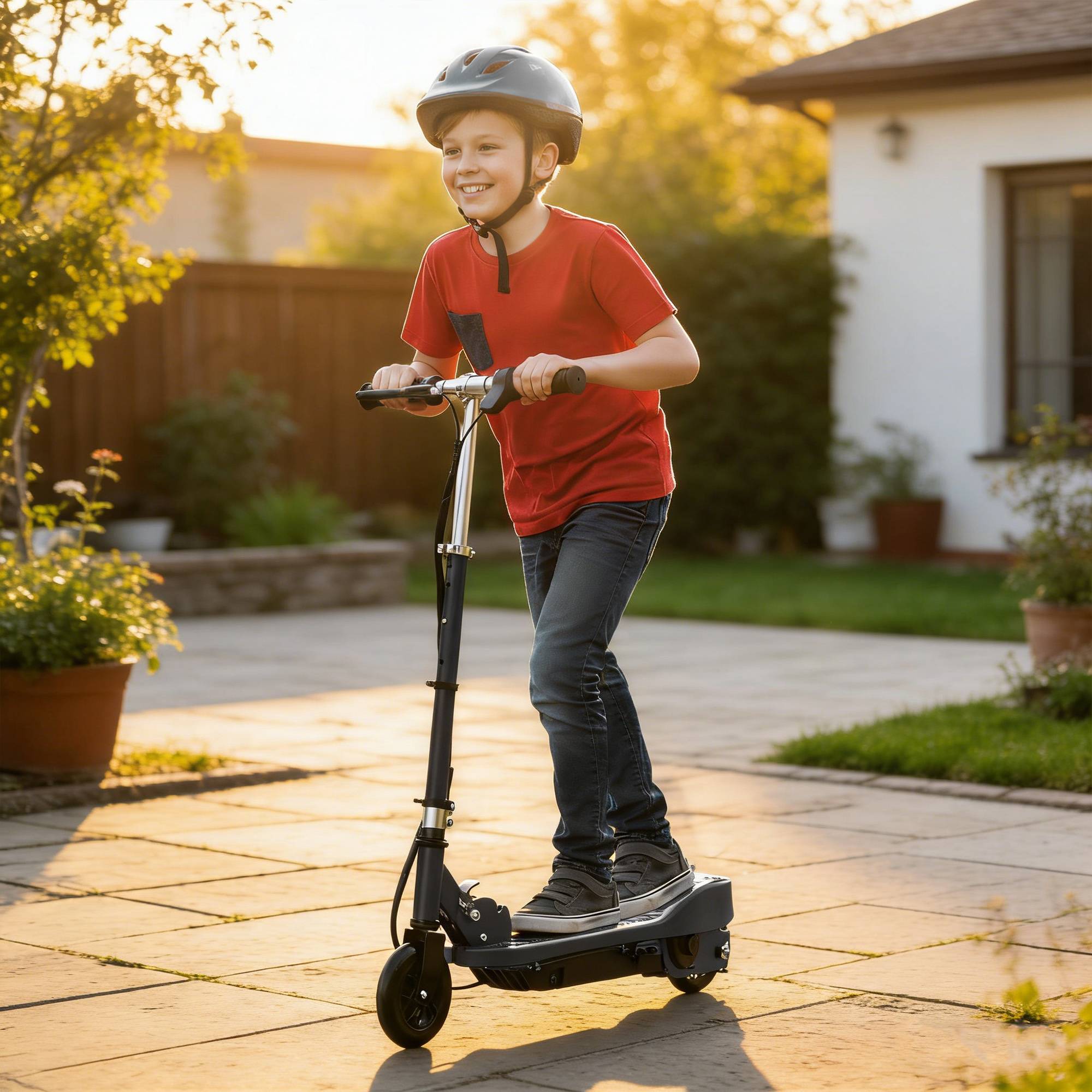 Trottinette électrique pliante pour enfant de +7ans, 120W Vitesse max 12km/h, 74x36x82,5-92,5 cm Noir - Image 3