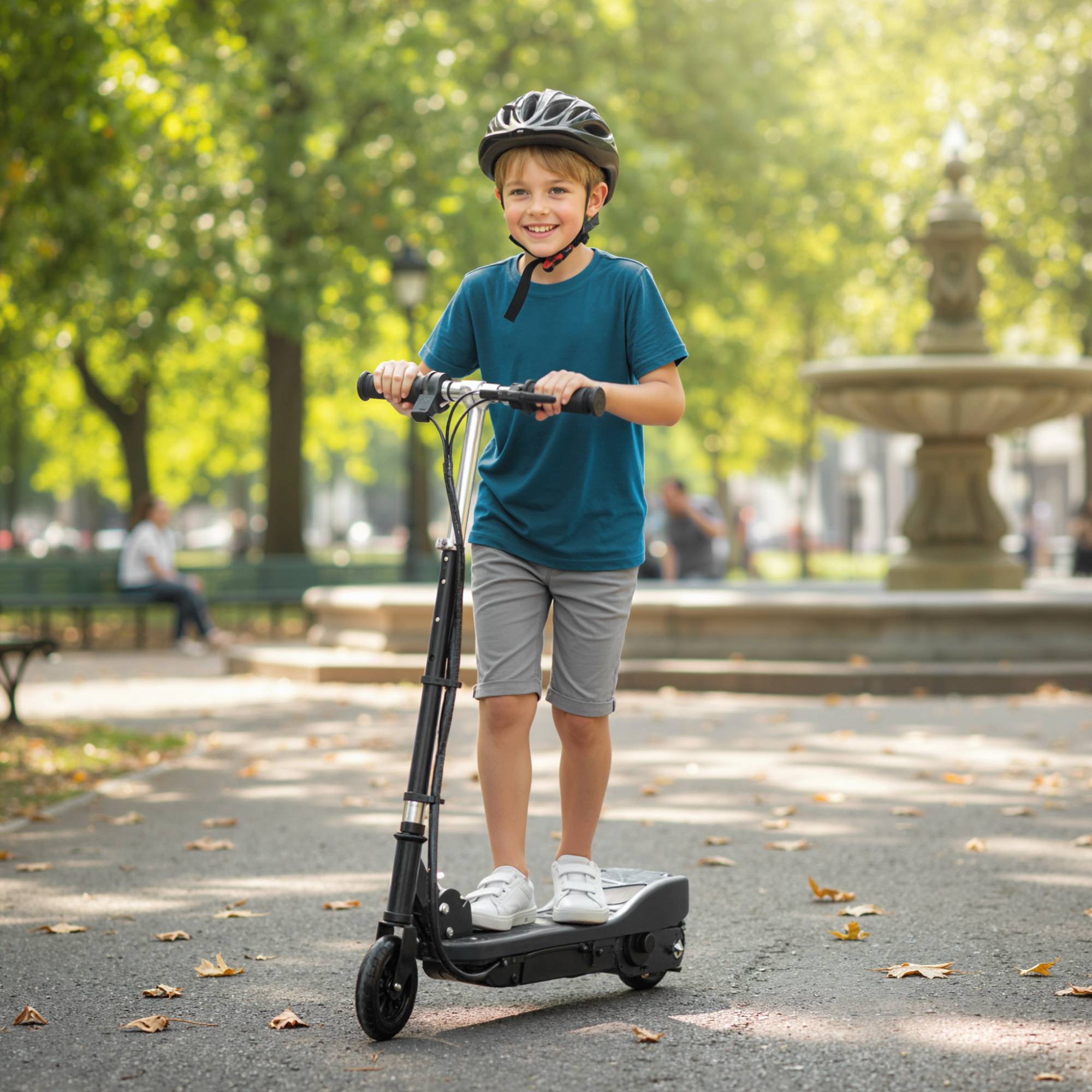Trottinette électrique pliante pour enfant de +7ans, 120W Vitesse max 12km/h, 74x36x82,5-92,5 cm Noir - Image 4