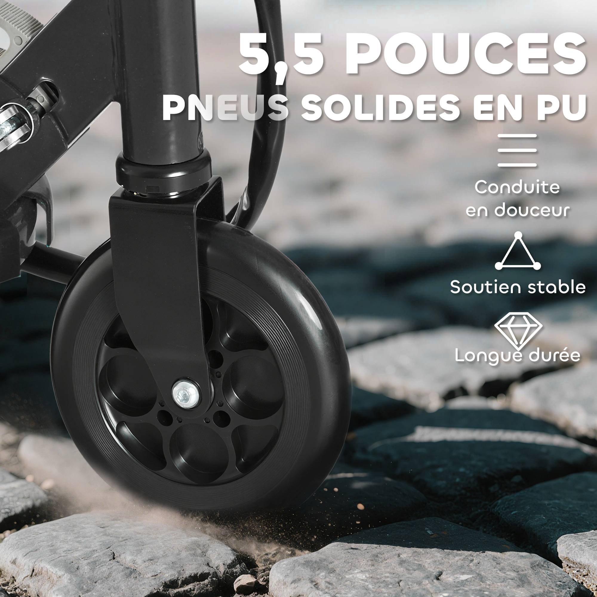 Trottinette électrique pliante pour enfant de +7ans, 120W Vitesse max 12km/h, 74x36x82,5-92,5 cm Noir - Image 8