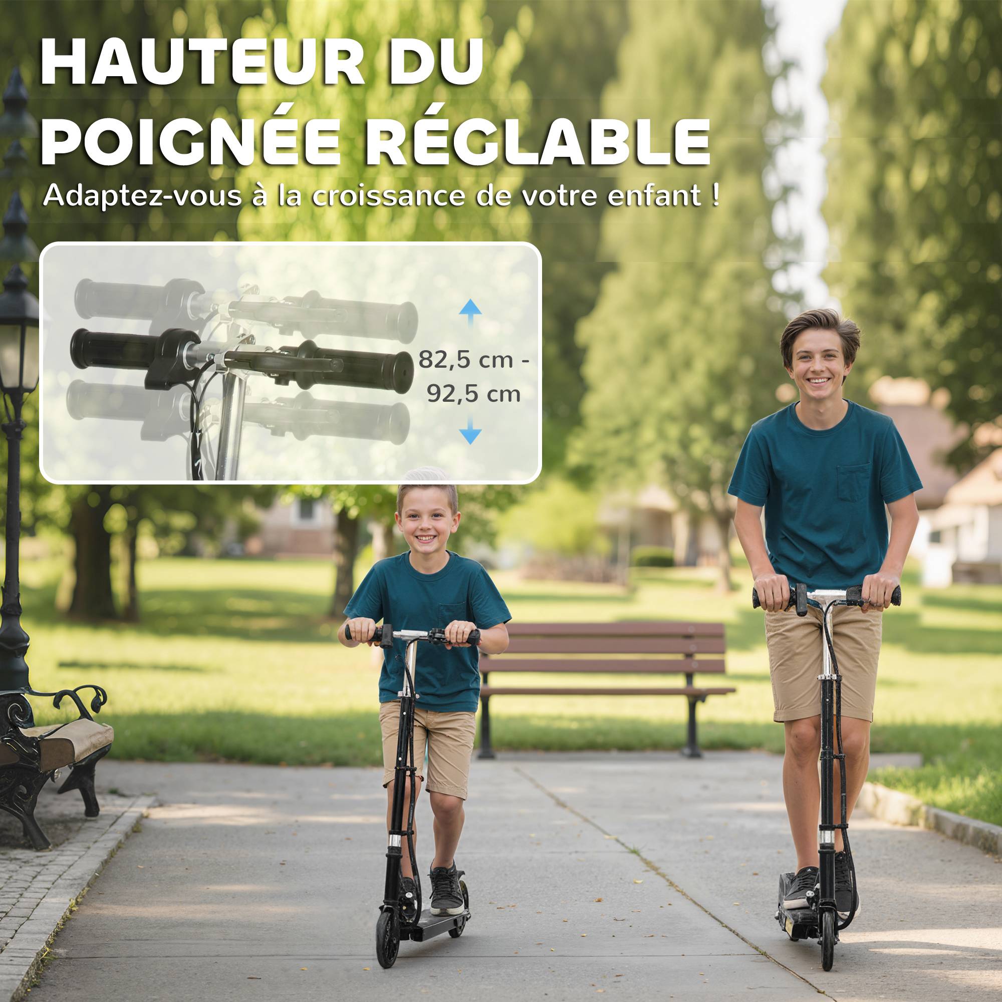 Trottinette électrique pliante pour enfant de +7ans, 120W Vitesse max 12km/h, 74x36x82,5-92,5 cm Noir - Image 10