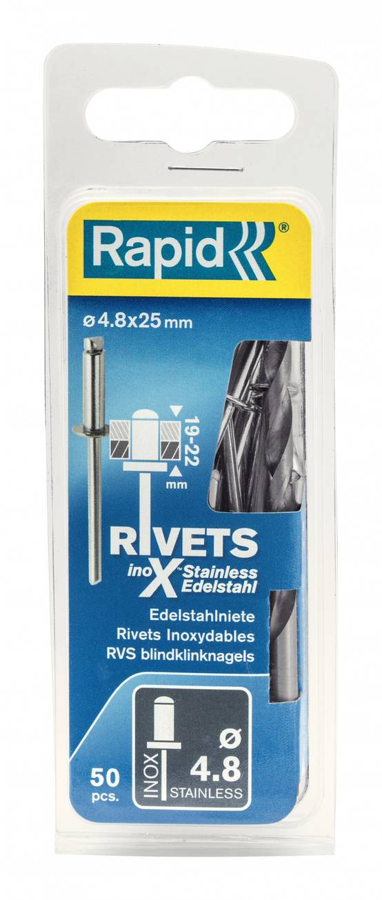 Rapid - Lot de 50 rivets acier inoxydable Diam.4.8 x H.25 mm avec forêt - Image 1