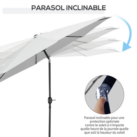 Parasol de jardin extérieur Parasol droit inclinable Ø 3 m - Polyester 180g/m² Métal Blanc fr147 - Image 6