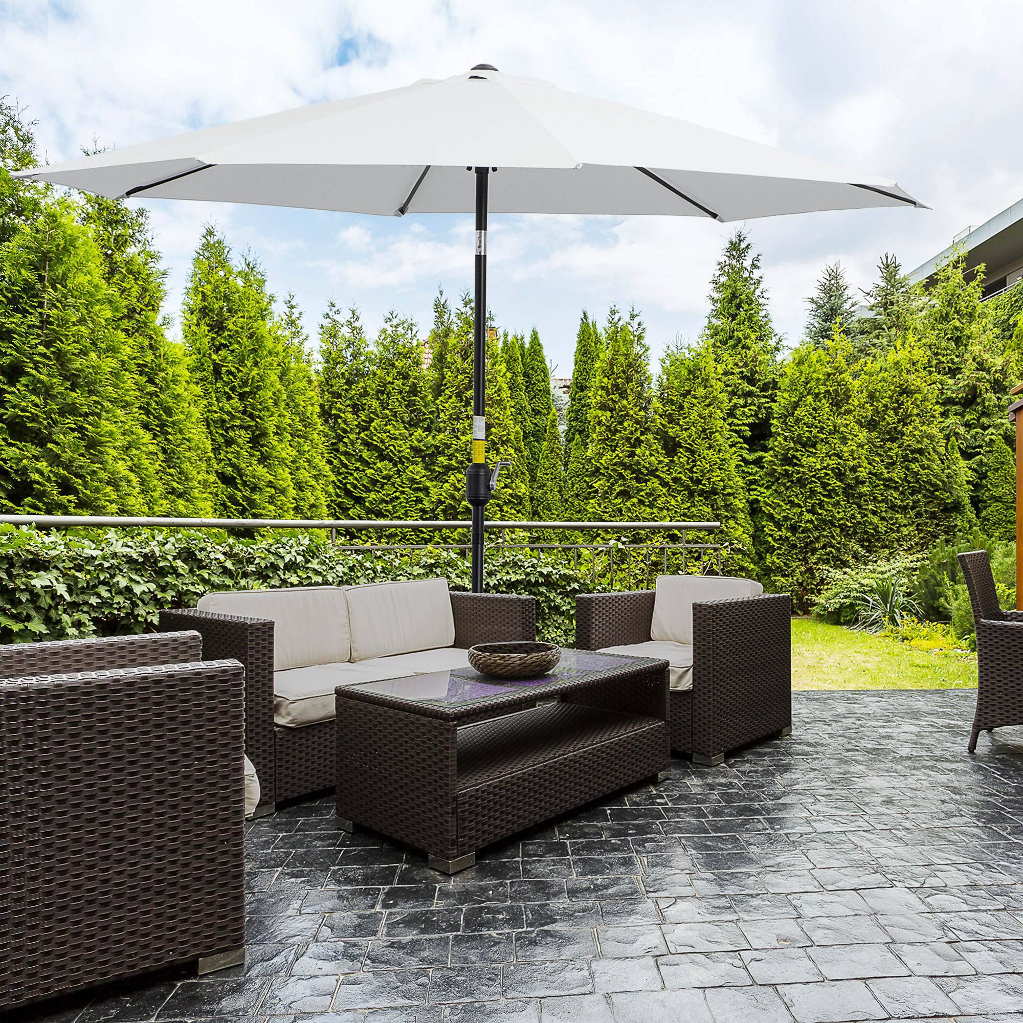 Parasol de jardin extérieur Parasol droit inclinable Ø 3 m - Polyester 180g/m² Métal Blanc fr147 - Image 3