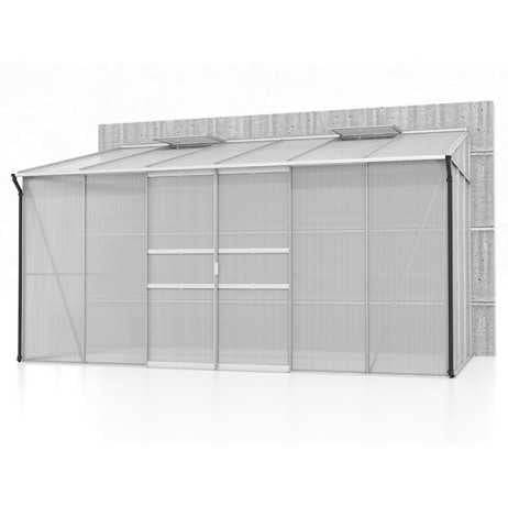 Vitavia - Serre adossée IDA 7800 - 7,8 m² en polycarbonate avec porte coulissante & lucarnes, Couleur Vert, Polycarbonate 6 mm - Image 2