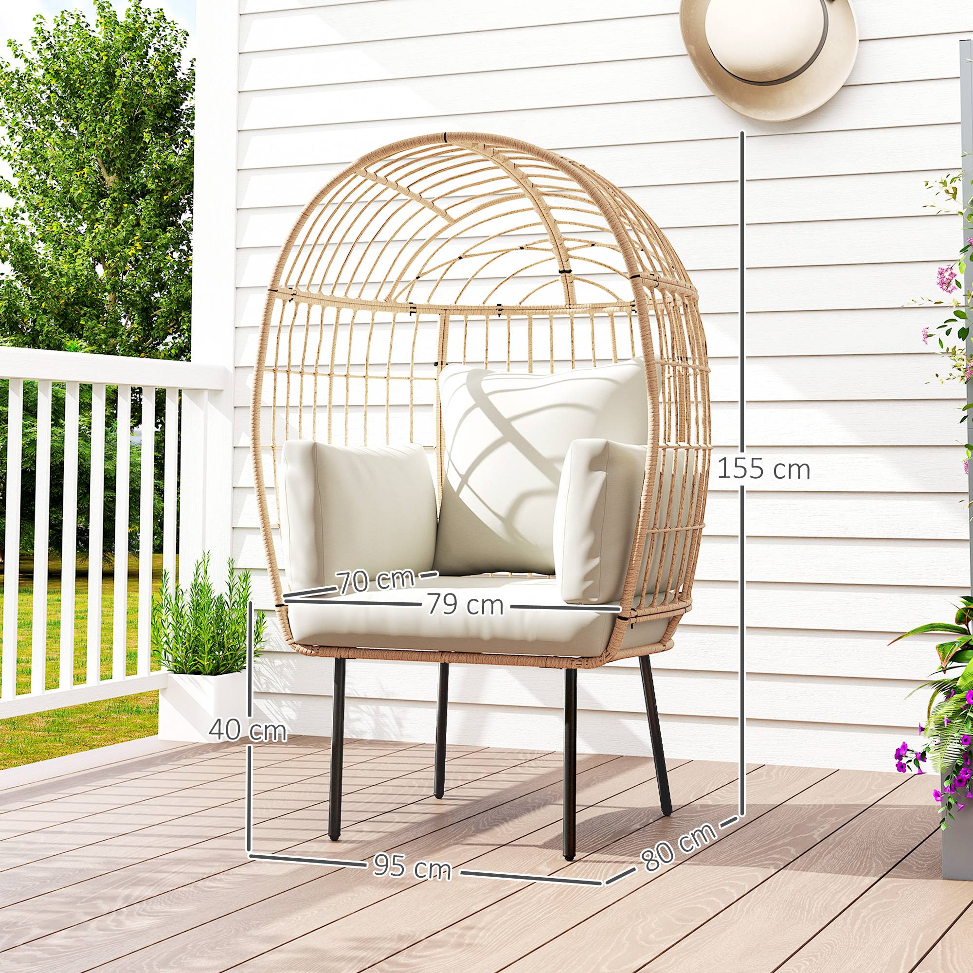 Fauteuil de jardin résine tressée beige 95 x 80 x 155 cm - PANGIVO - Image 5