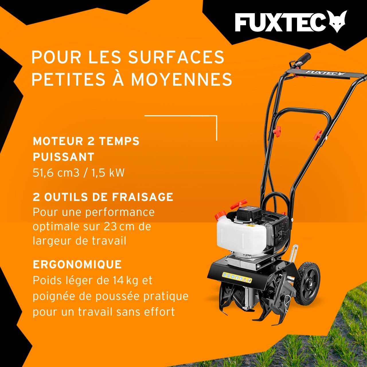Motobineuse thermique 2 temps, FUXTEC FX-AF152 51,6 cm3 largeur23 cm profondeur 70 mm 14 kg - Image 5