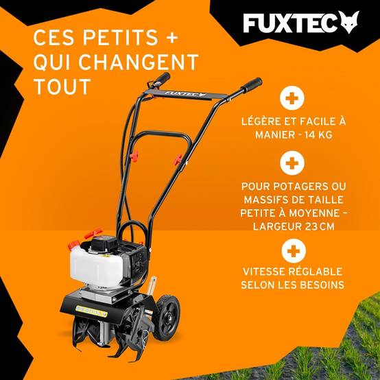 Motobineuse thermique 2 temps, FUXTEC FX-AF152 51,6 cm3 largeur23 cm profondeur 70 mm 14 kg - Image 4