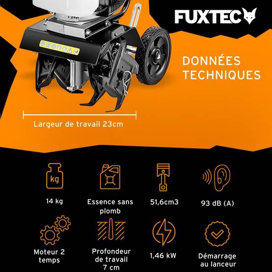 Motobineuse thermique 2 temps, FUXTEC FX-AF152 51,6 cm3 largeur23 cm profondeur 70 mm 14 kg - Image 3