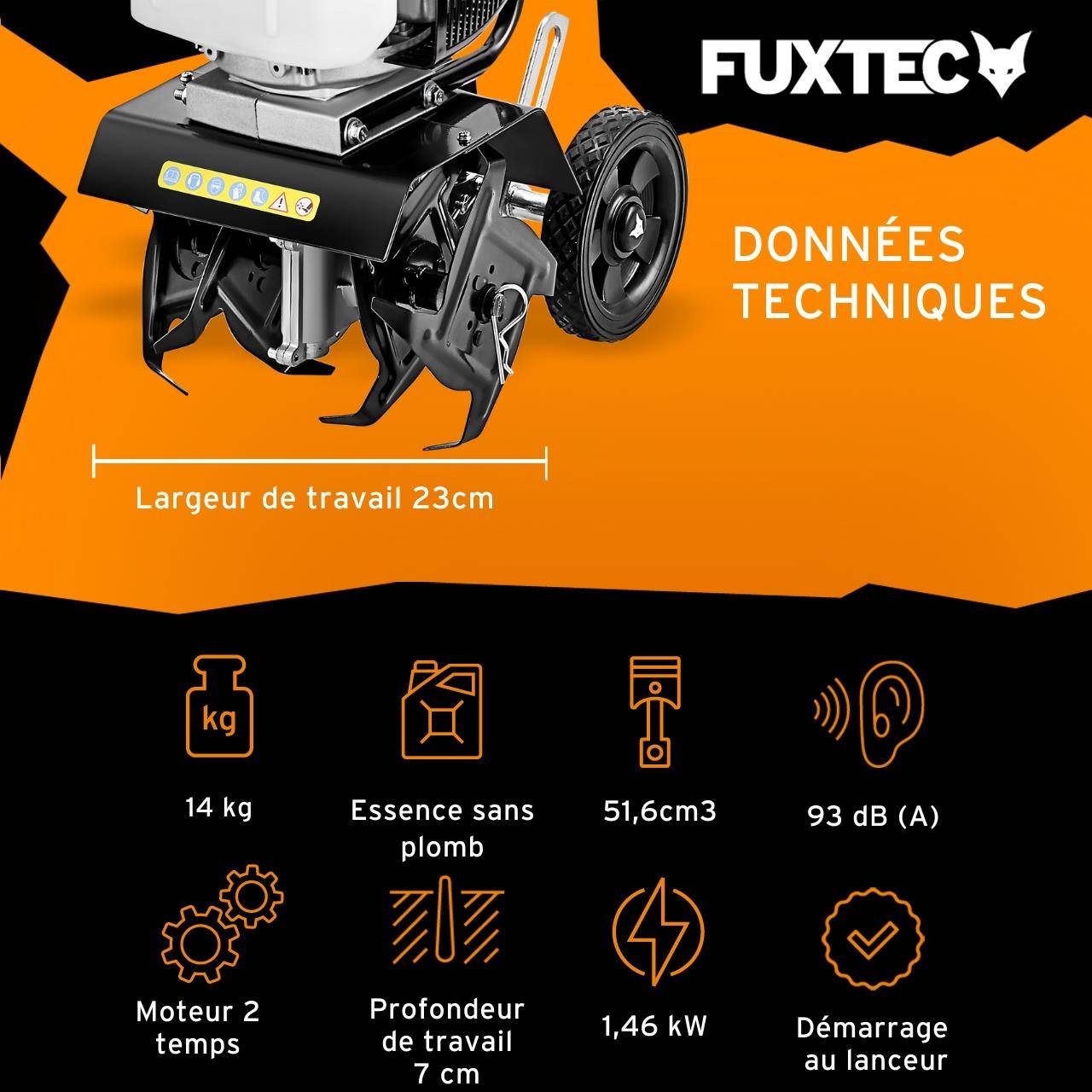 Motobineuse thermique 2 temps, FUXTEC FX-AF152 51,6 cm3 largeur23 cm profondeur 70 mm 14 kg - Image 3