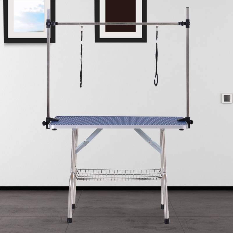 Table Toilettage Chien Acier Réglable Pliante Panier Rangement 107x60cm Bleu - ComfortXL Pet Living - Image 1