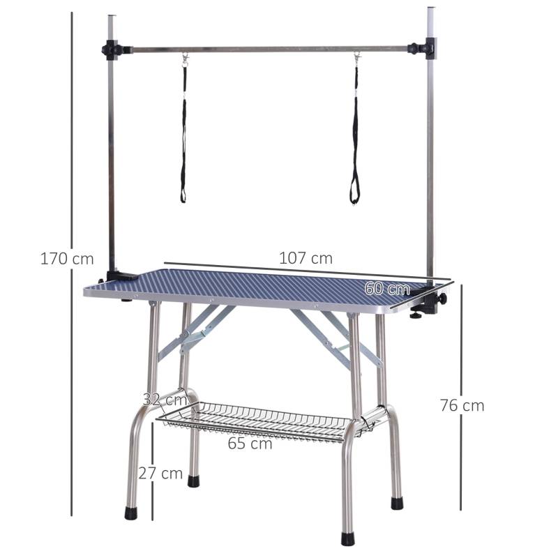 Table Toilettage Chien Acier Réglable Pliante Panier Rangement 107x60cm Bleu - ComfortXL Pet Living - Image 3