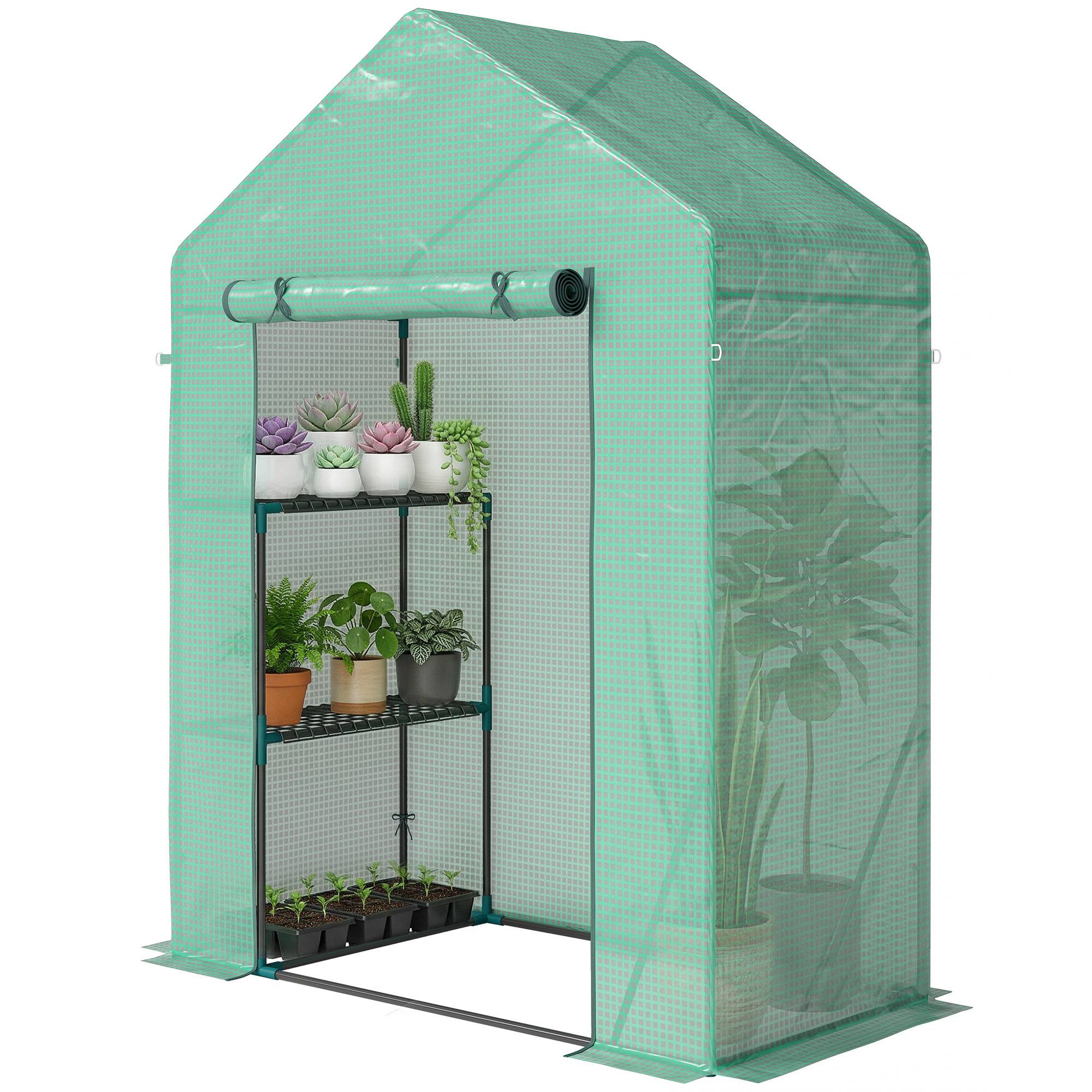 Serre jardin 143 x 73 x 195 cm avec étagère 2 niveaux, verte - Image 2