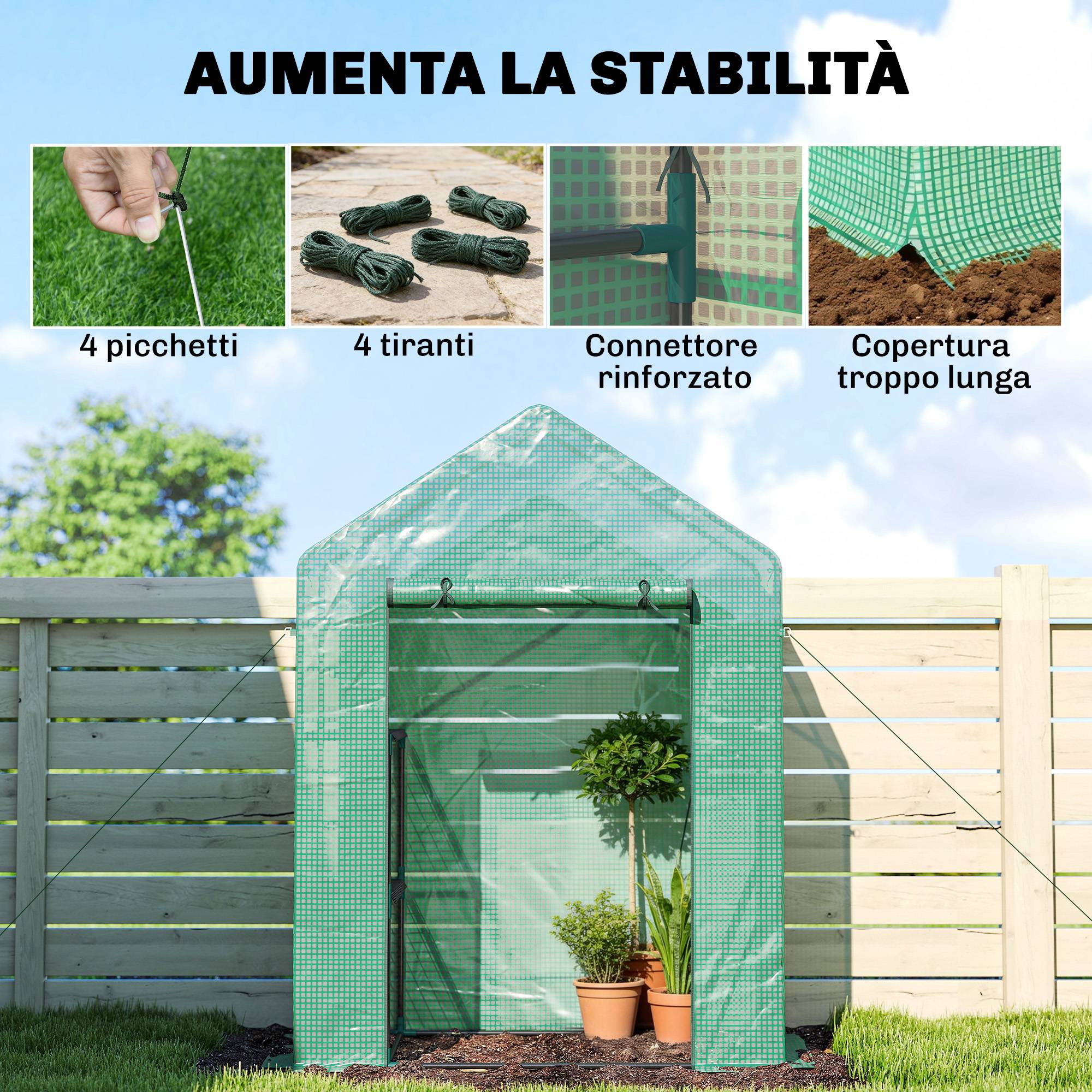 Serre jardin 143 x 73 x 195 cm avec étagère 2 niveaux, verte - Image 9