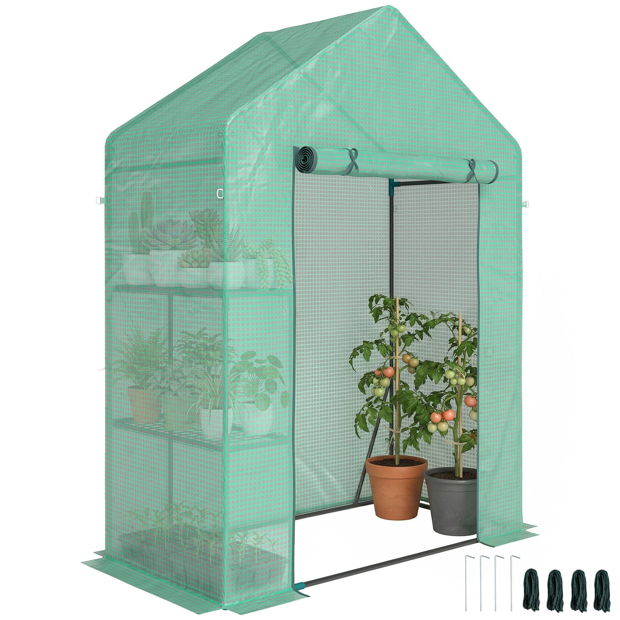 Serre jardin 143 x 73 x 195 cm avec étagère 2 niveaux, verte - Image 1