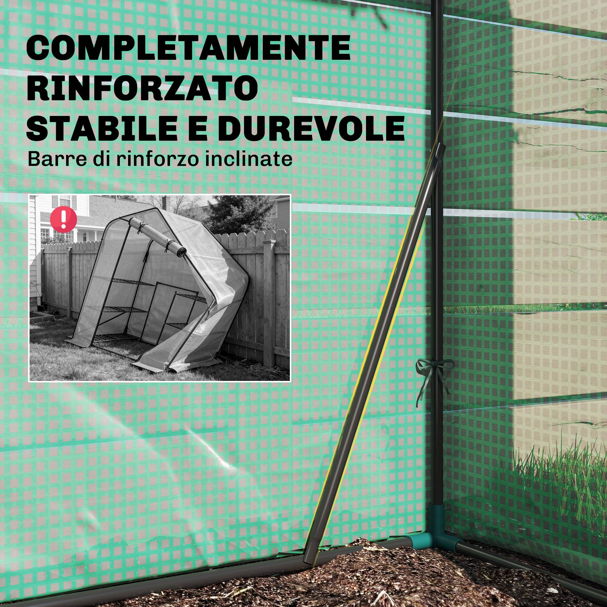 Serre jardin 143 x 73 x 195 cm avec étagère 2 niveaux, verte - Image 8