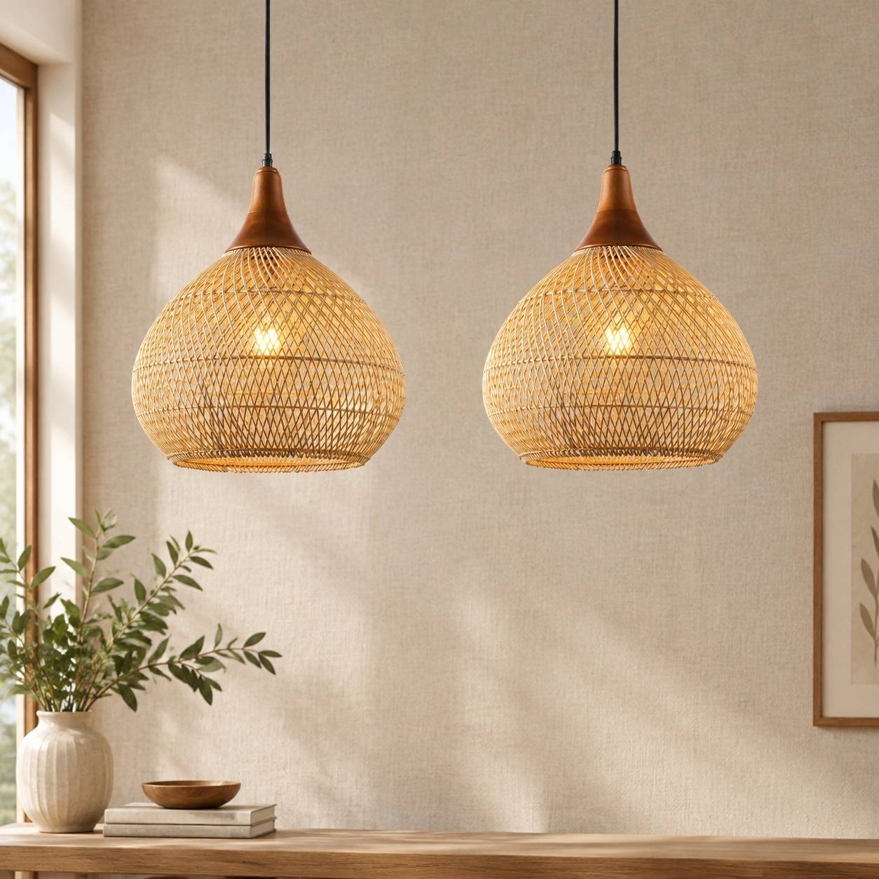 Suspension Lumineuse Artisanale Bambou Style Boho Applique Salon Chambre - Image 4