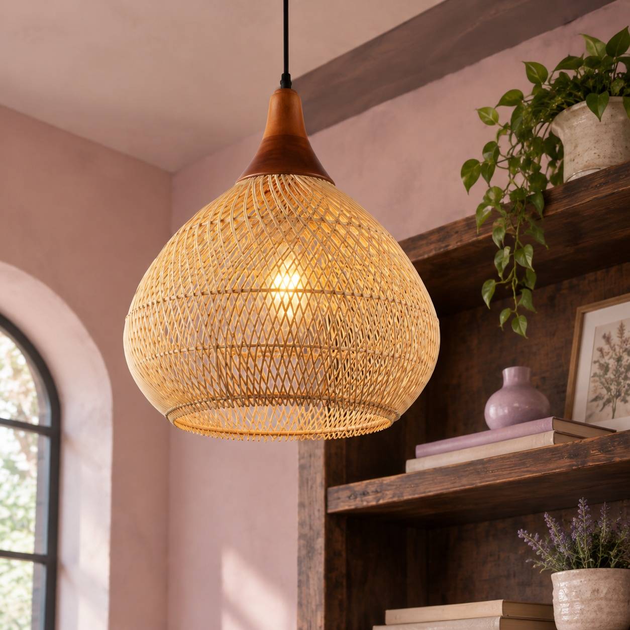 Suspension Lumineuse Artisanale Bambou Style Boho Applique Salon Chambre - Image 9