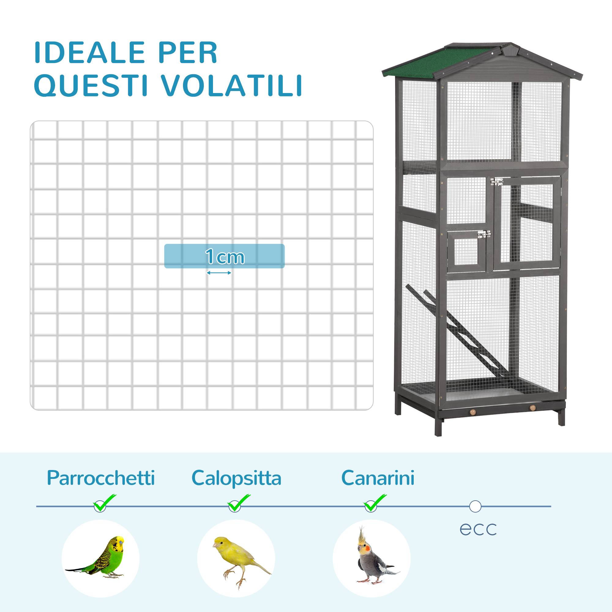 Cage à oiseaux extérieure en bois de 165 cm de haut, avec 2 portes et plateau amovible, gris clair - Image 8
