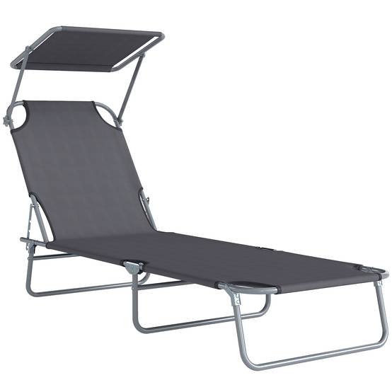 Transat Bain de Soleil Pliable Chaise Longue Grand Confort - 187x58x36cm Métal Gris fr575 - Image 1