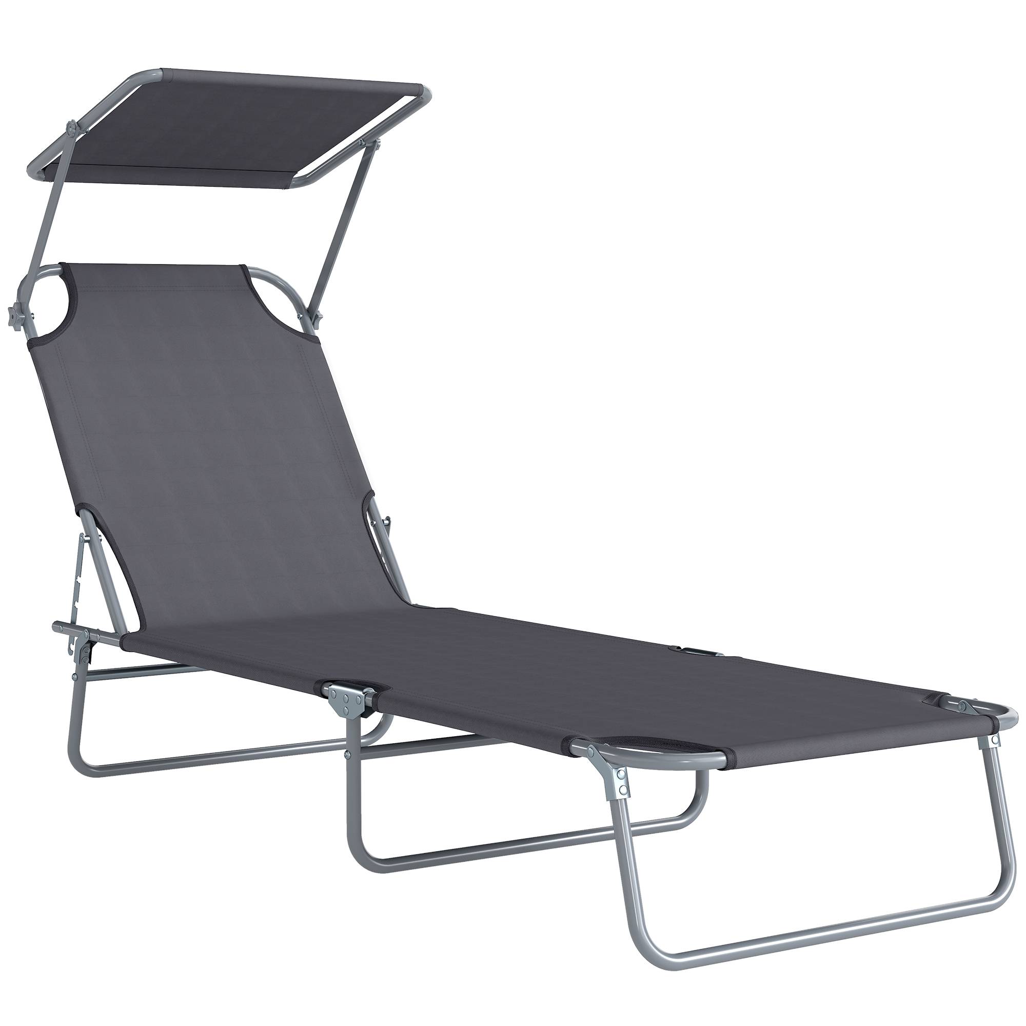 Transat Bain de Soleil Pliable Chaise Longue Grand Confort - 187x58x36cm Métal Gris fr575 - Image 1