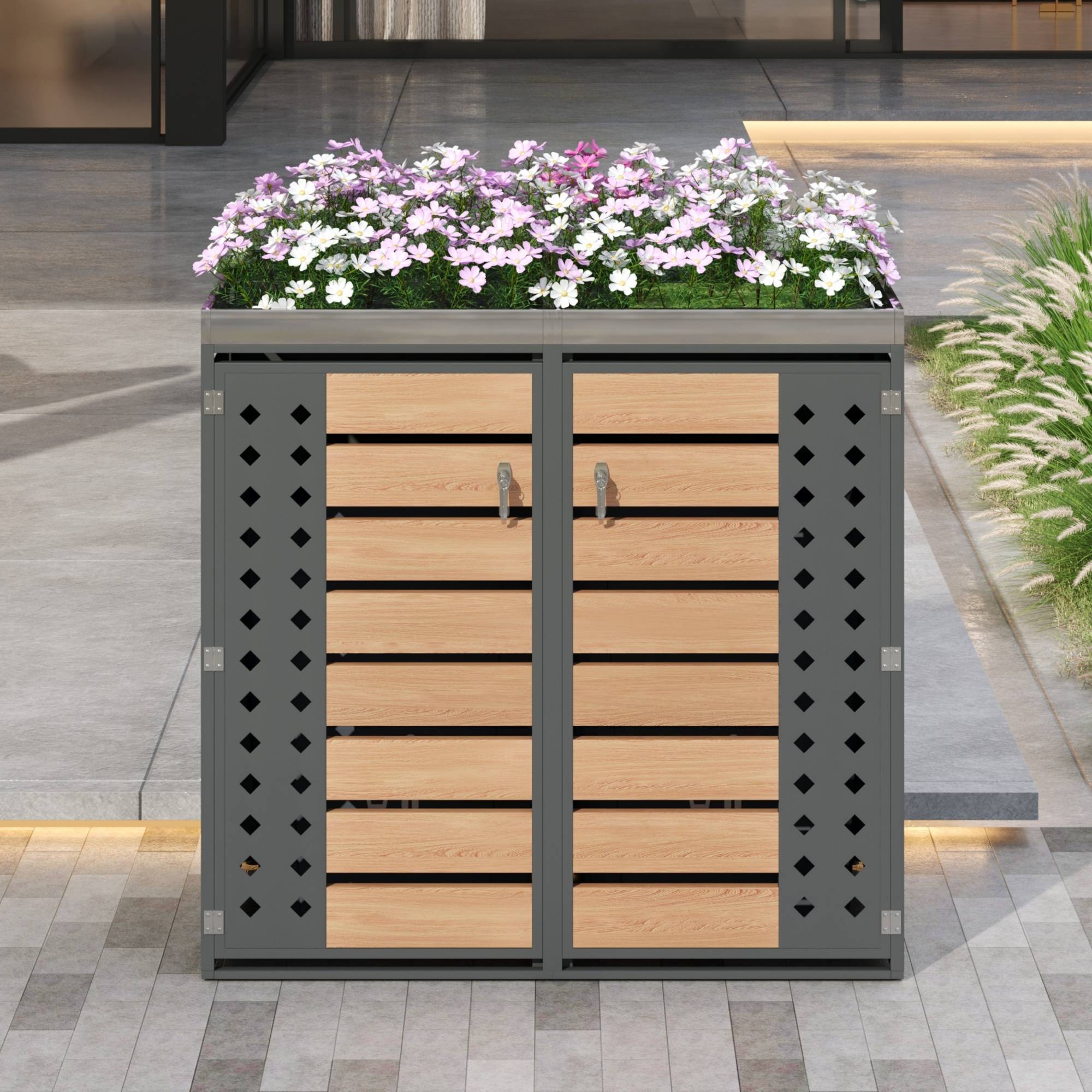 Mülltonnenbox avec bois imitation et compartiments de rangements, 132 x 80 x 124,58 cm - PANGIVO - Image 10