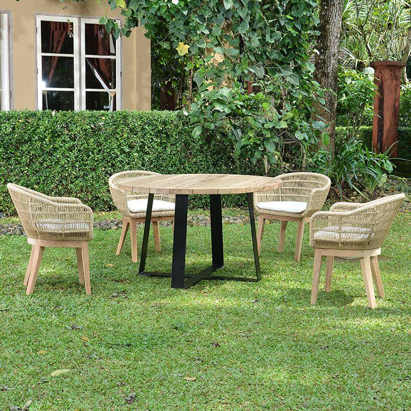 Table métal anthracite et teck recyclé D 130 cm Orsay - Gecko Jardin - Image 8