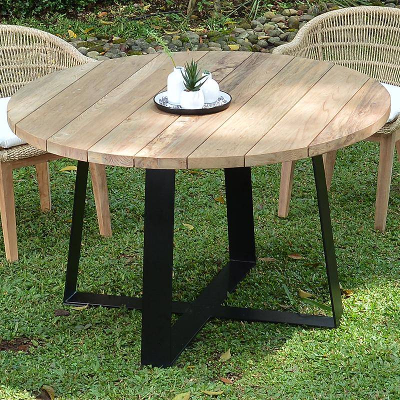 Table métal anthracite et teck recyclé D 130 cm Orsay - Gecko Jardin - Image 7