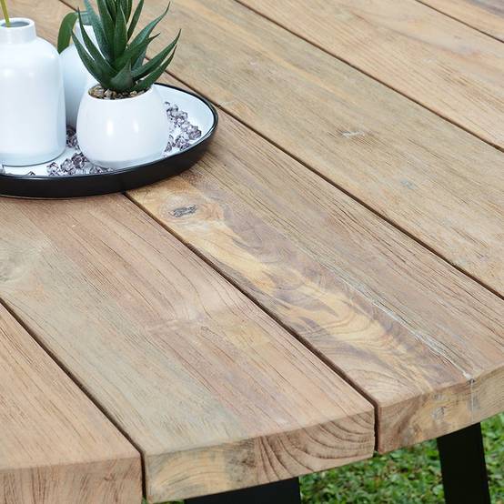 Table métal anthracite et teck recyclé D 130 cm Orsay - Gecko Jardin - Image 5