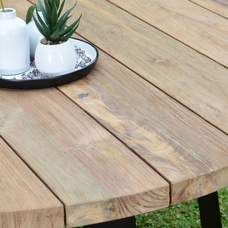 Table métal anthracite et teck recyclé D 130 cm Orsay - Gecko Jardin - Image 5