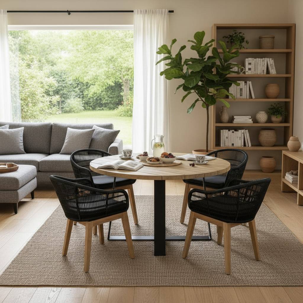 Table métal anthracite et teck recyclé D 130 cm Orsay - Gecko Jardin - Image 4