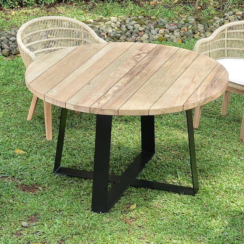 Table métal anthracite et teck recyclé D 130 cm Orsay - Gecko Jardin - Image 1