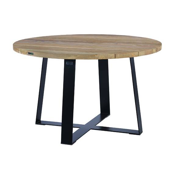 Table métal anthracite et teck recyclé D 130 cm Orsay - Gecko Jardin - Image 2