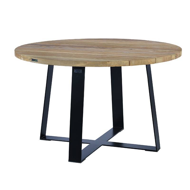 Table métal anthracite et teck recyclé D 130 cm Orsay - Gecko Jardin - Image 2