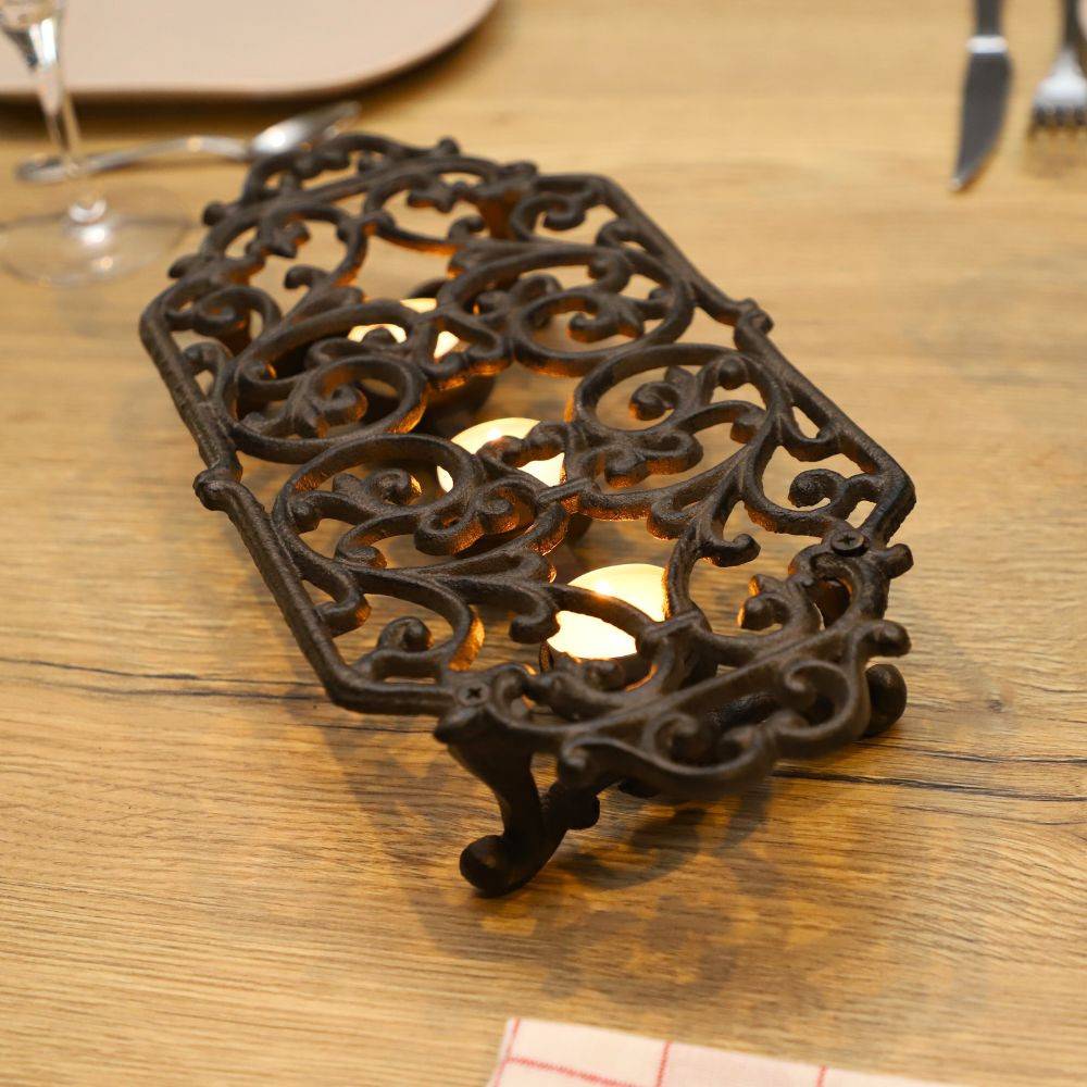 Chauffe plat en fonte marron 34.5 x 17 x 5 cm Chemin de campagne - Image 3