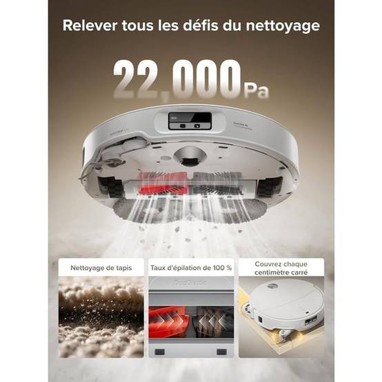 Robot aspirateur laveur Qrevo CurvX blanc, 22 000 Pa, station de lavage Thermo+ - Roborock - Image 2