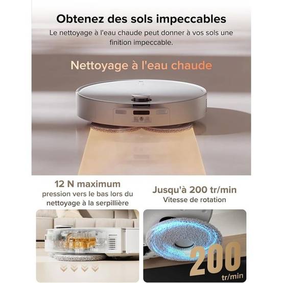 Robot aspirateur laveur Qrevo CurvX blanc, 22 000 Pa, station de lavage Thermo+ - Roborock - Image 3