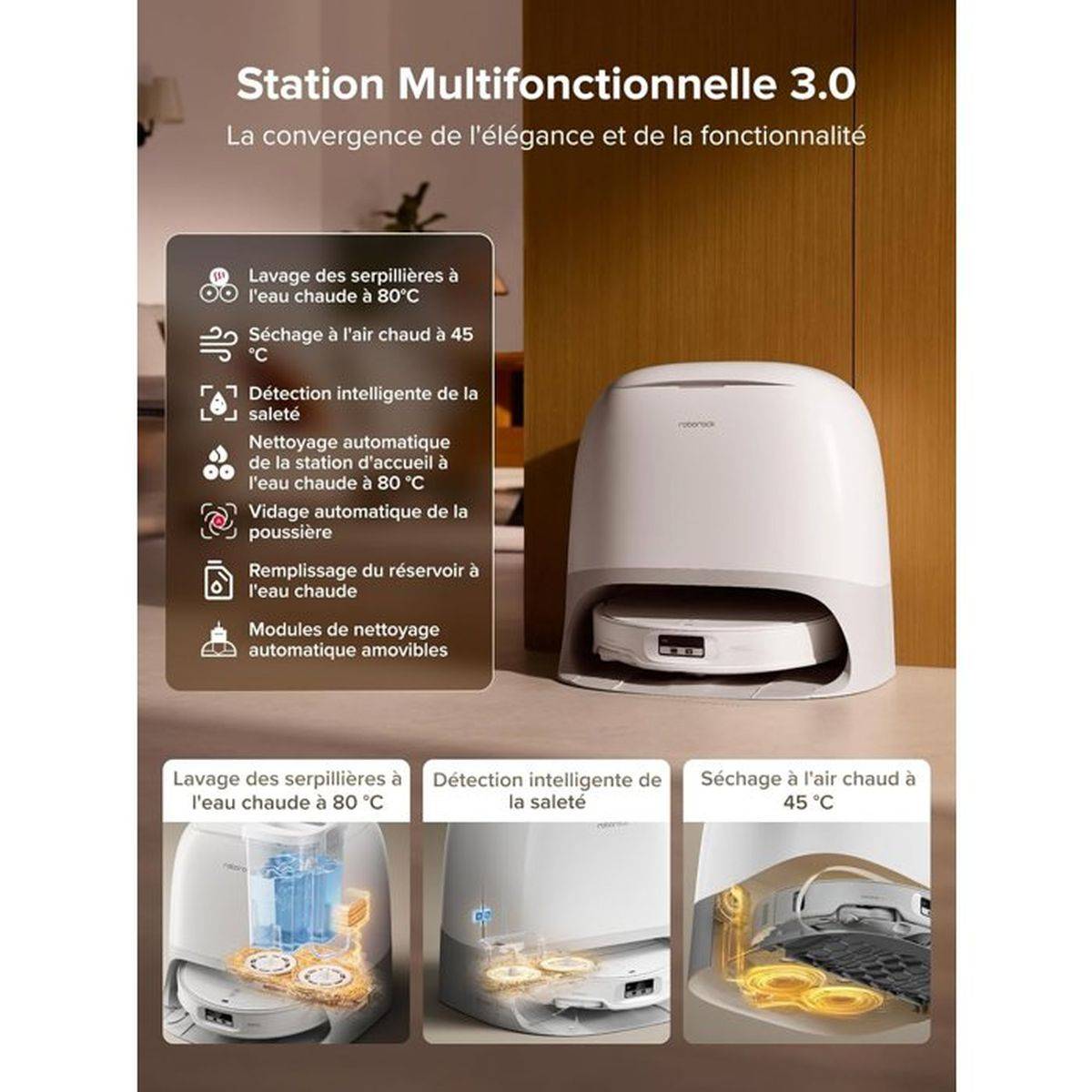 Robot aspirateur laveur Qrevo CurvX blanc, 22 000 Pa, station de lavage Thermo+ - Roborock - Image 4