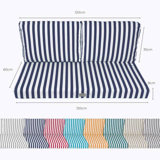 Coussins pour salon de jardin déhoussable 120x60cm Rayure bleu marine - Déco arts - Image 5